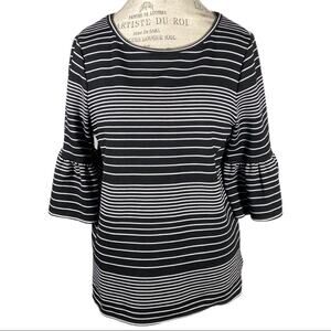 Max Studio Black White Striped Bell Sleeve Blouse Women's Size Large